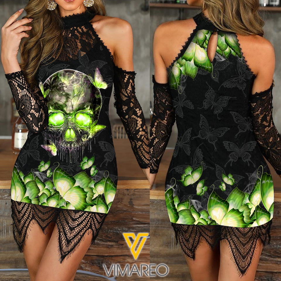 KHMD SKULL BUTTERFLY GREEN Women's Dress 2106