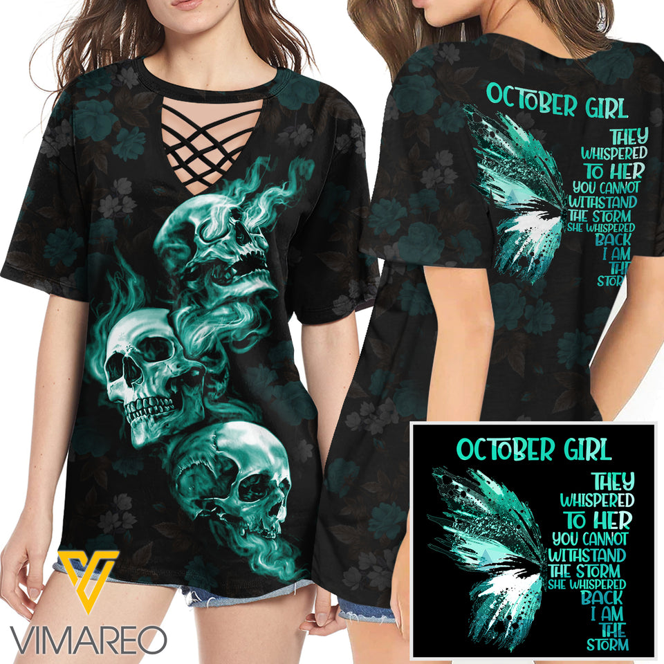 KHMD OCTOBER THE STORM 3D Printed Lace up T-Shirt 2206