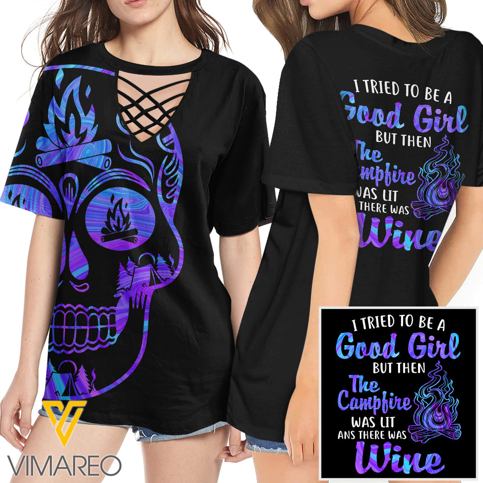 KHMD WINE GOOD GIRL 3D Printed Lace up T-Shirt 2806