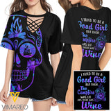 KHMD WINE GOOD GIRL 3D Printed Lace up T-Shirt 2806
