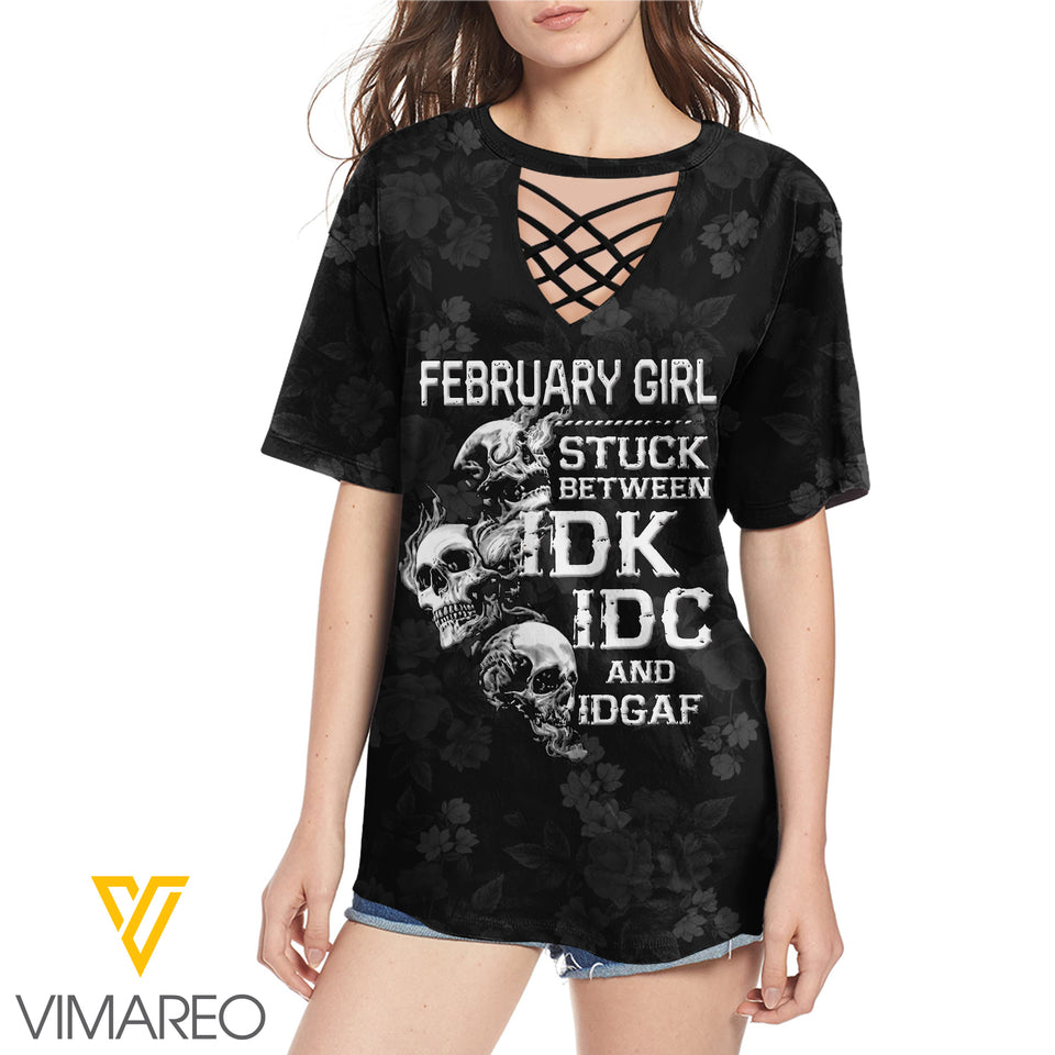 KHMD FEBRUARY GIRL 3D Printed Lace up T-Shirt 2306