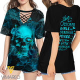 KHMD OCTOBER HURRICANE 3D Printed Lace up T-Shirt 2106