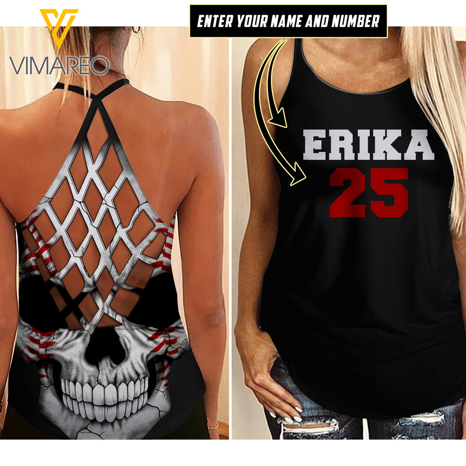 KHMD CUSTOM BASEBALL Girl Criss-Cross Tank Top 0704