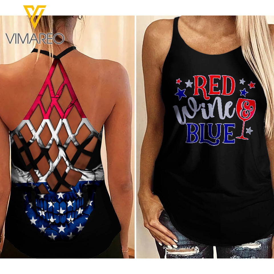 KHMD RED WINE BLUE Criss-Cross Tank Top 1405