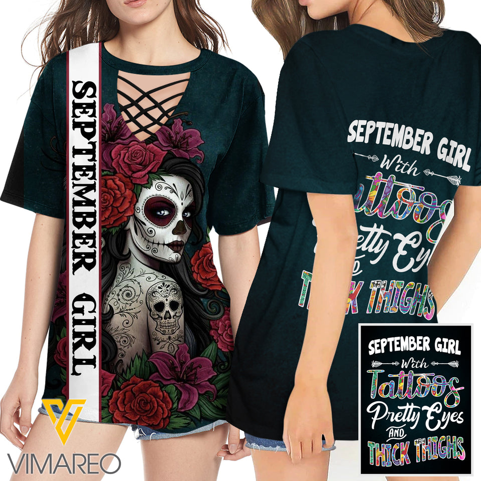 KHMD SEPTEMBER GIRL 3D Printed Lace up T-Shirt 2306