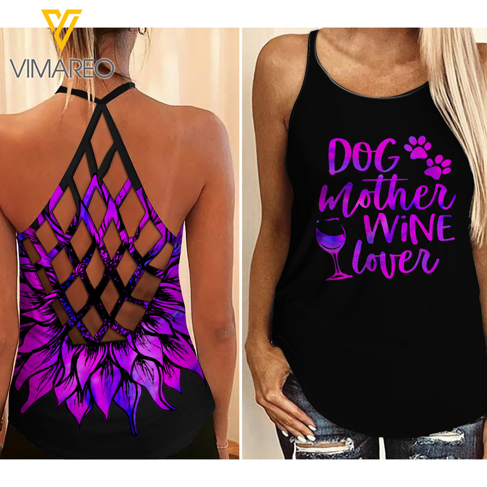 KHMD DOG MOTHER WINE LOVER Criss-Cross Tank Top