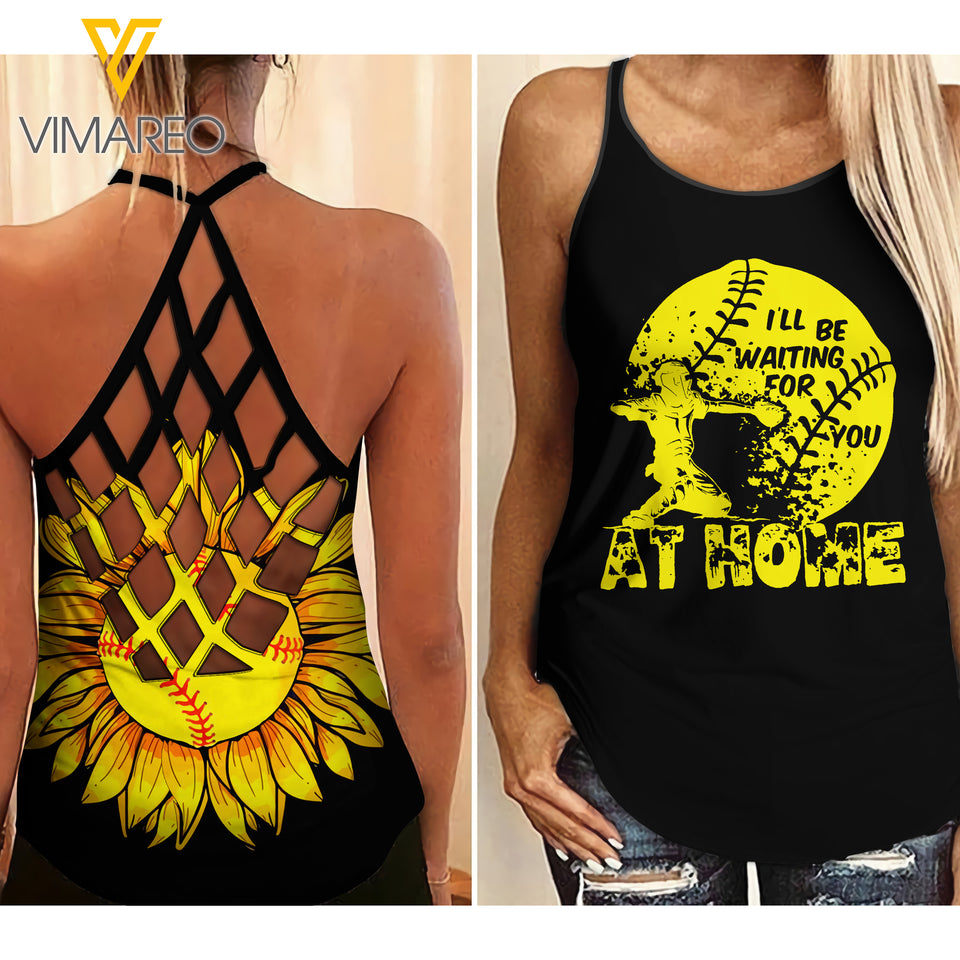SOFTBALL Criss-Cross Open Back Camisole Tank Top WAITING