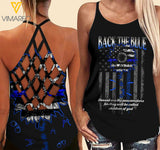 BACK THE BLUE CRISS-CROSS OPEN BACK CAMISOLE TANK TOP LC