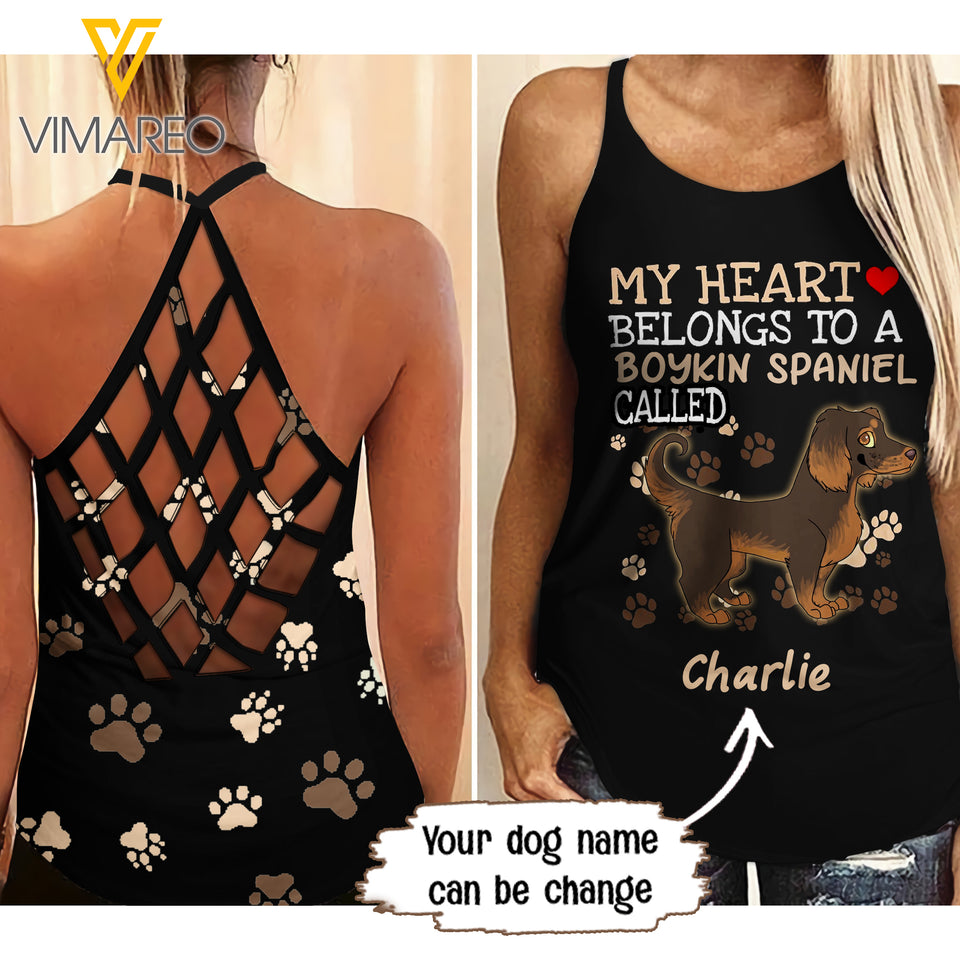 PERSONALIZED BOYKIN SPANIEL CRISS-CROSS OPEN BACK CAMISOLE TANK TOP