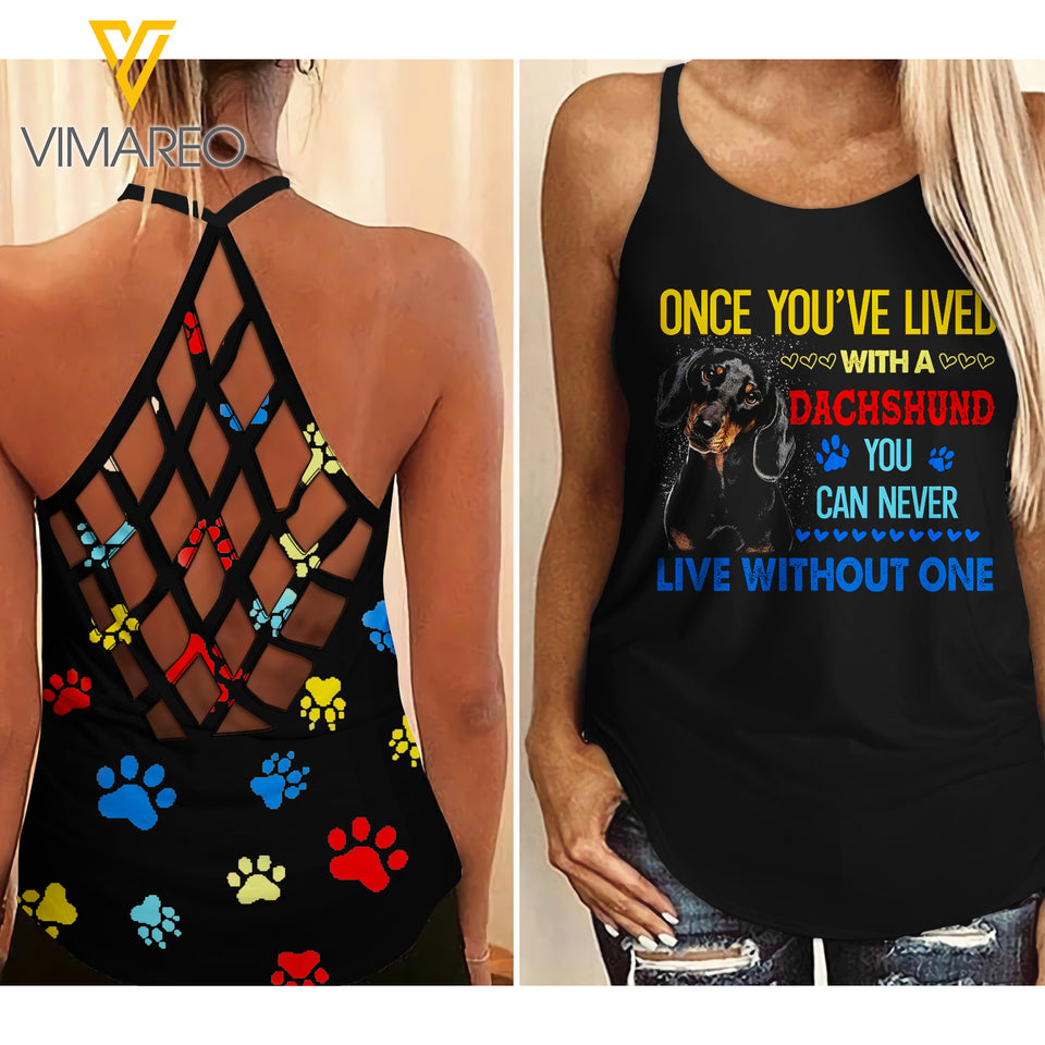 DACHSHUND DOG CRISS-CROSS OPEN BACK CAMISOLE TANK TOP