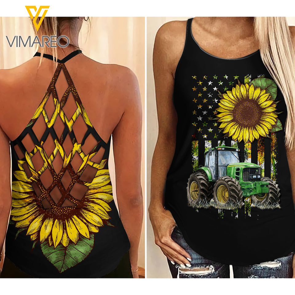 FARMER SUNFLOWER CRISS-CROSS OPEN BACK CAMISOLE TANK TOP