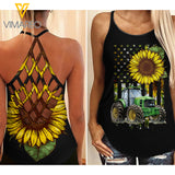 FARMER SUNFLOWER CRISS-CROSS OPEN BACK CAMISOLE TANK TOP