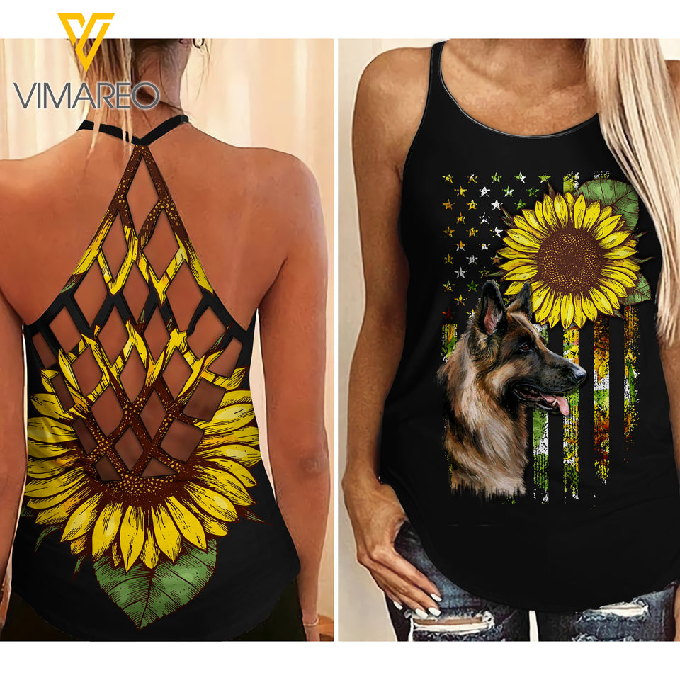 GERMAN SHEPHERD DOG CRISS-CROSS OPEN BACK CAMISOLE TANK TOP