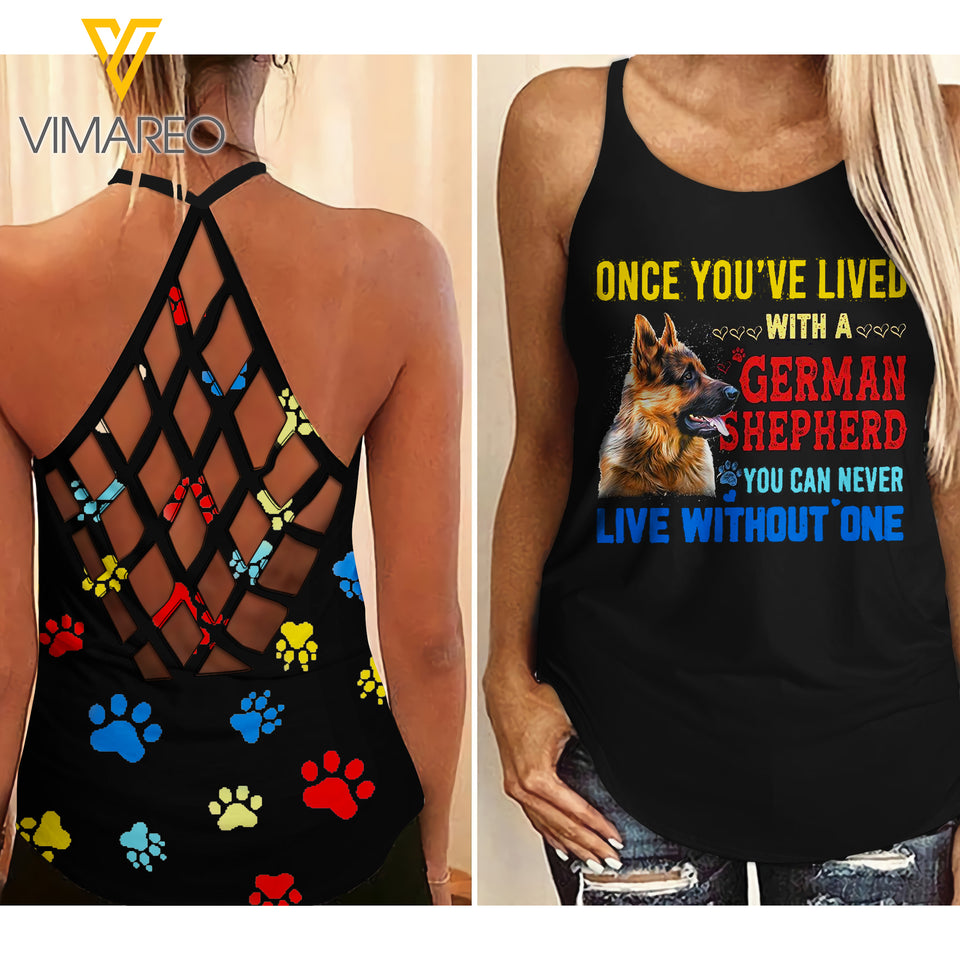 GERMAN SHEPHERD DOG CRISS-CROSS OPEN BACK CAMISOLE TANK TOP