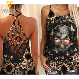 SKULL GIRL CRISS-CROSS OPEN BACK CAMISOLE TANK TOP