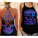 CAMPING WITHOUT WINE CRISS-CROSS OPEN BACK CAMISOLE TANK TOP