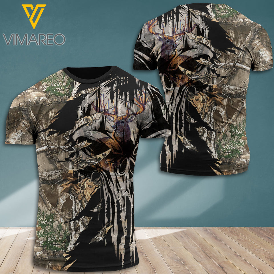 DEER HUNTING CAMO T-SHIRT 3D PRINTED