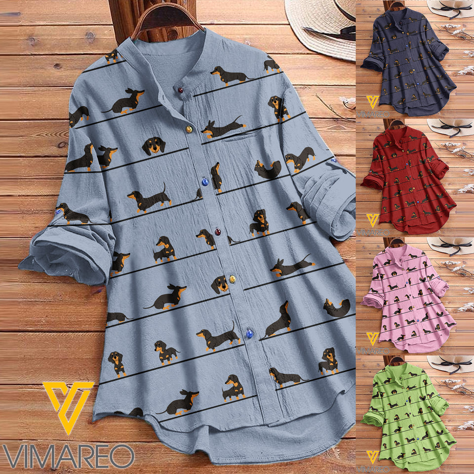 DACHSHUND DOG PRINT VINTAGE BLOUSE