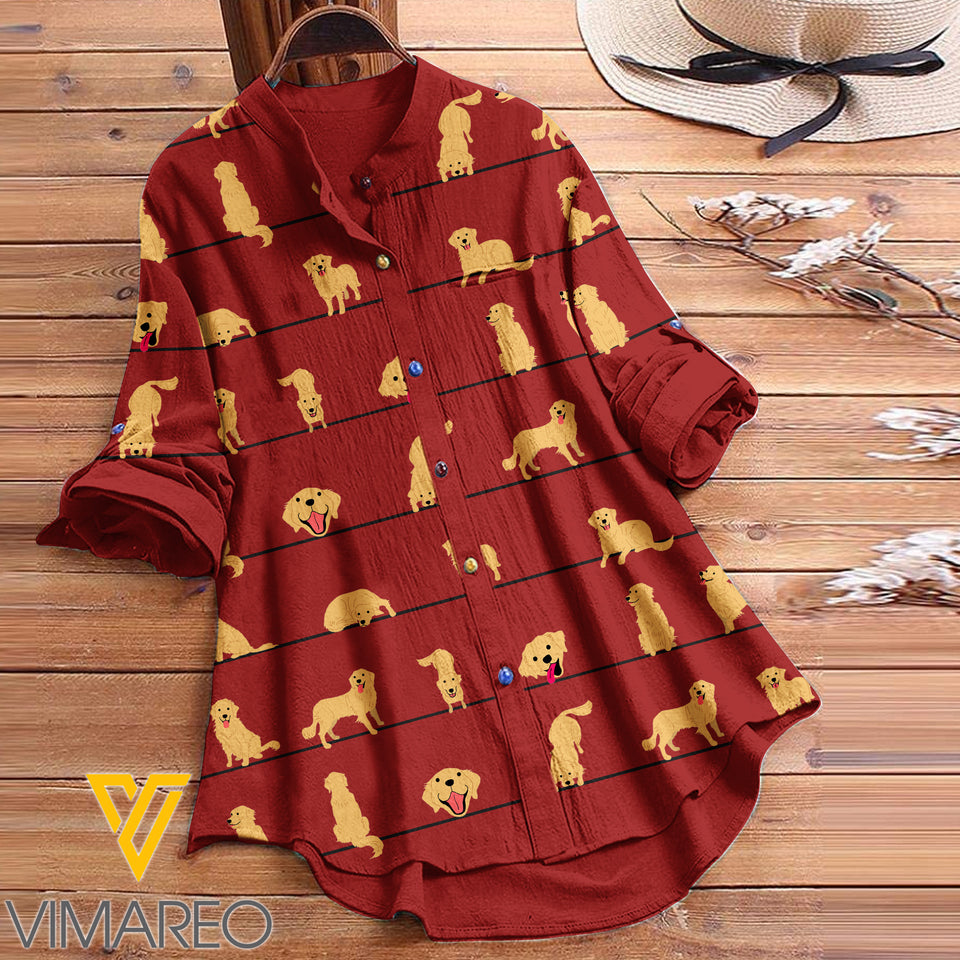 GOLDEN RETRIEVER DOG PRINT VINTAGE BLOUSE