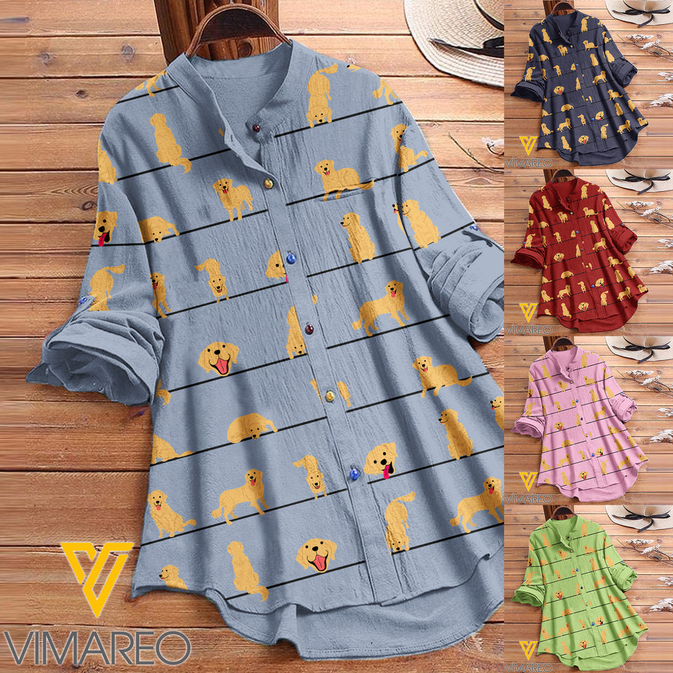 GOLDEN RETRIEVER DOG PRINT VINTAGE BLOUSE