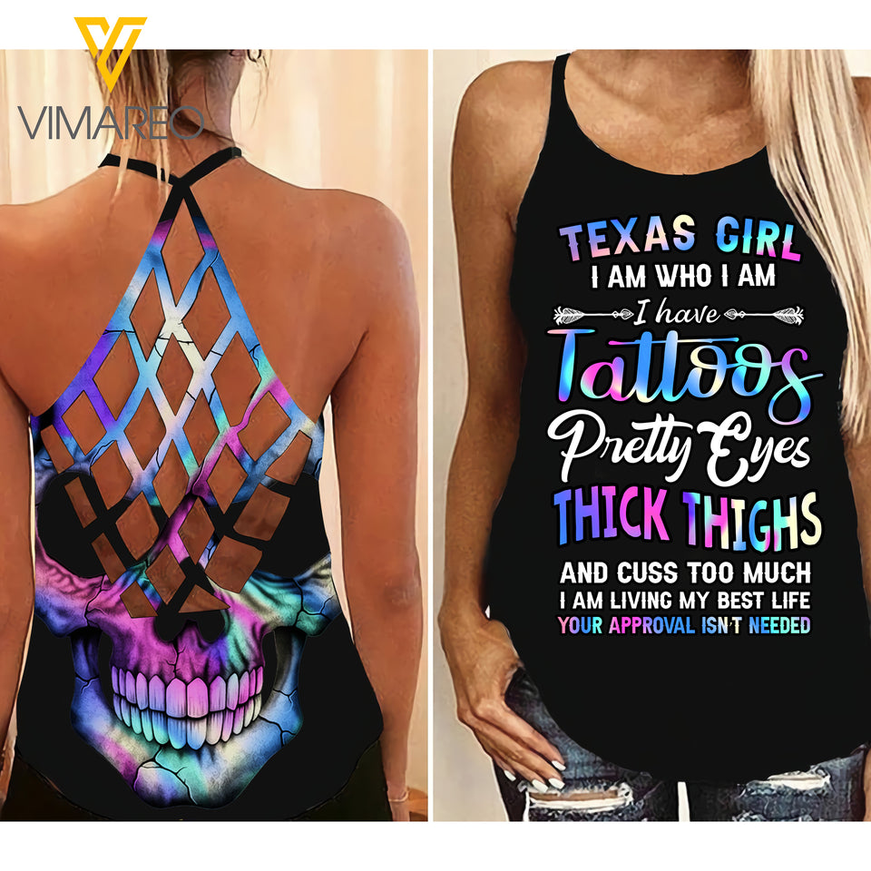 TEXAS GIRL CRISS-CROSS OPEN BACK CAMISOLE TANK TOP