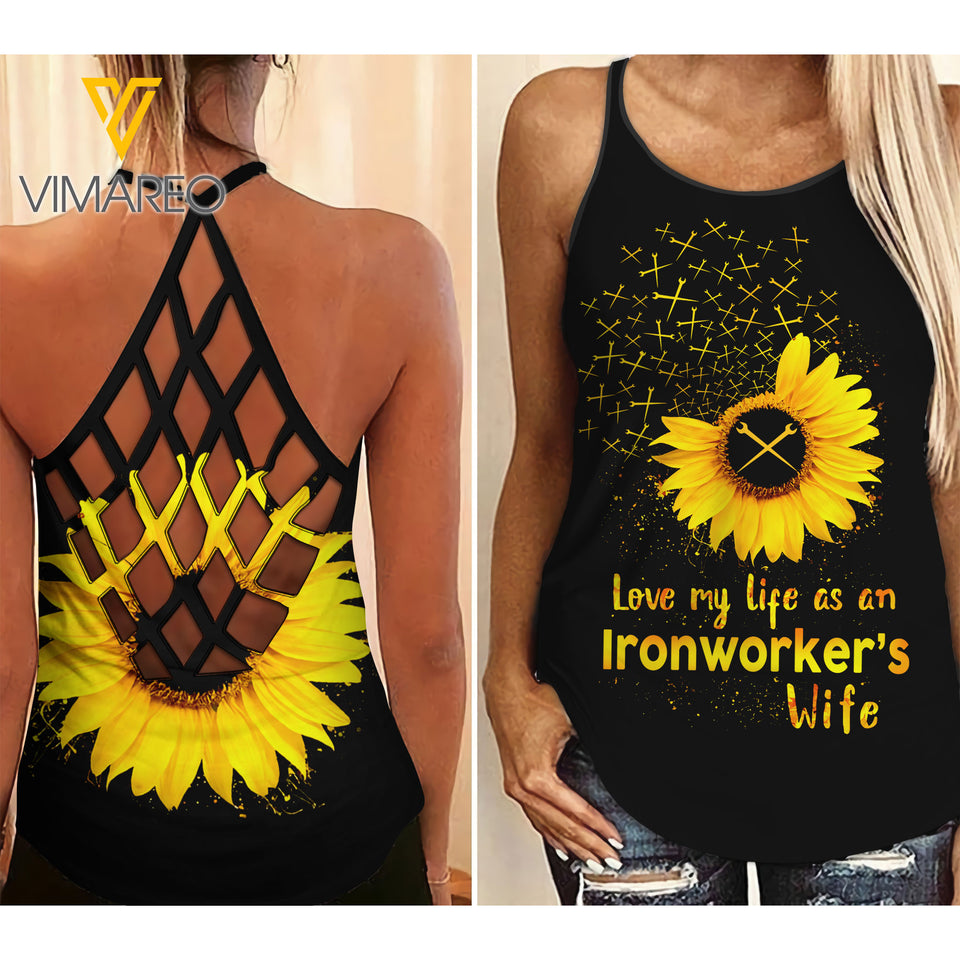 IRONWORKER'S WIFE Criss-Cross Open Back Camisole Tank Top YYQQ