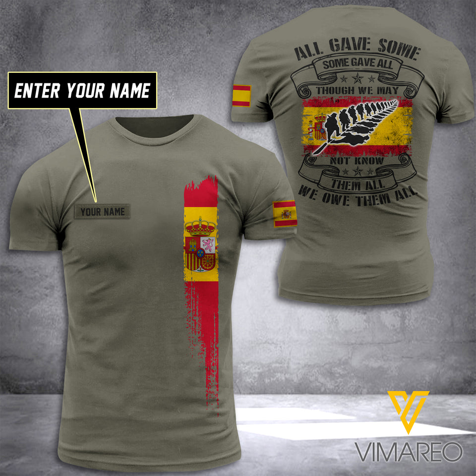 CUSTOMIZED SPAIN ARMY 3D PRINTED TSHIRT YYTT