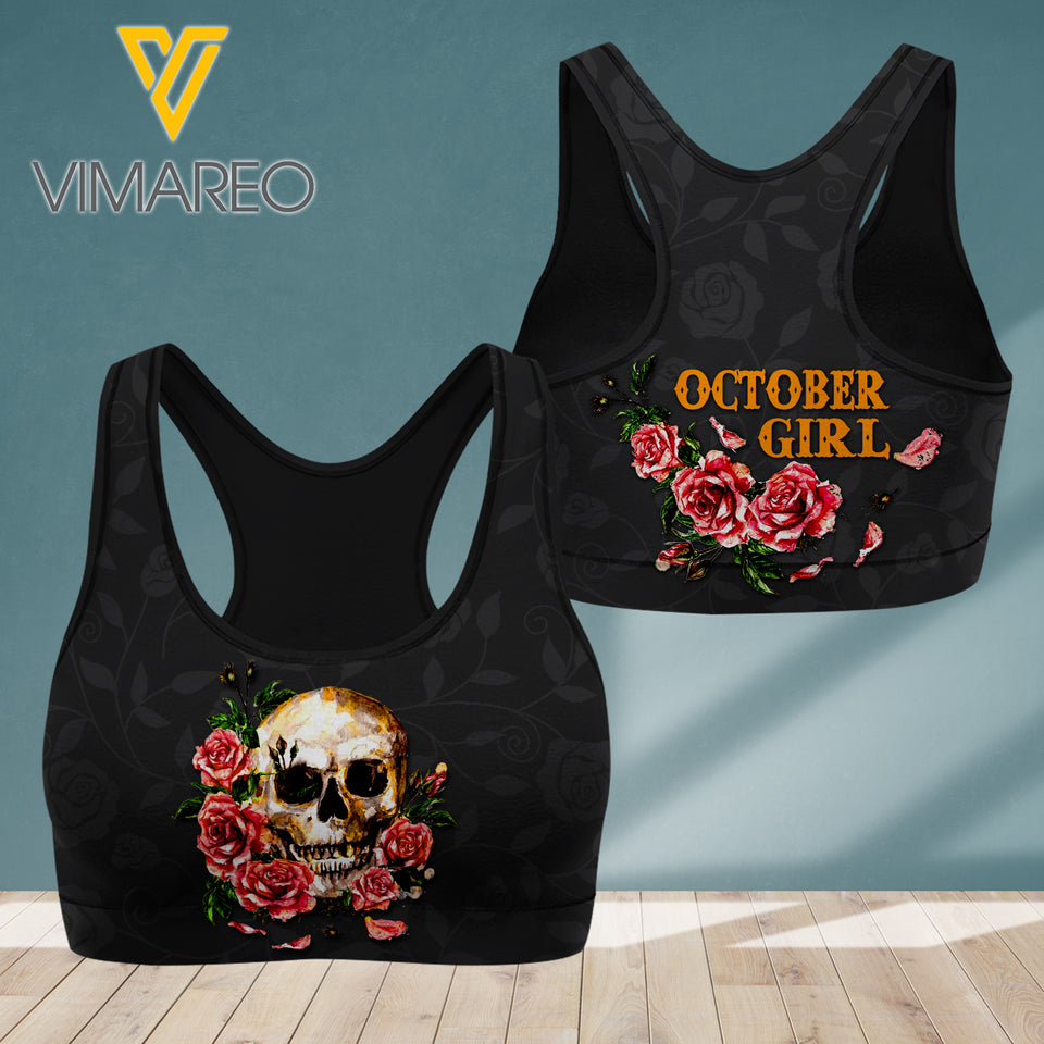 OCTOBER GIRL WITH ROSE SKULL SPORT BRA NEYN24