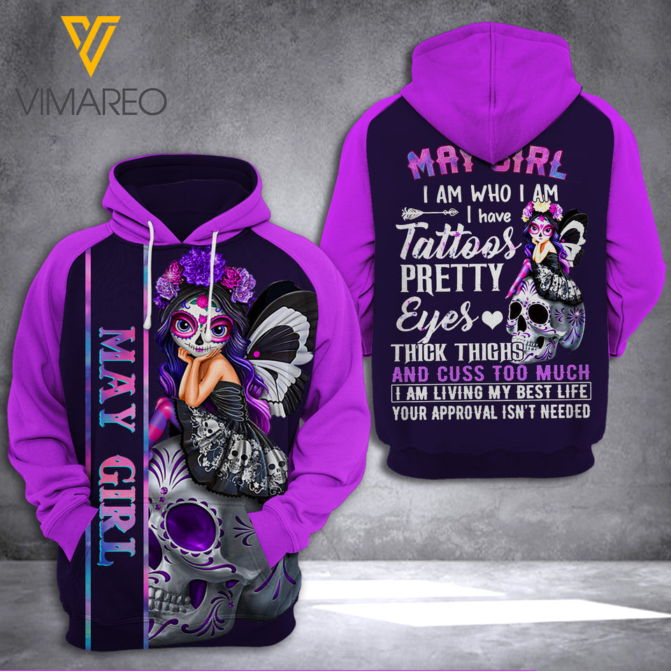 MAY GIRL WITH TATTOOS PRETTY EYES HOODIE 3D PRINTED VMYAN