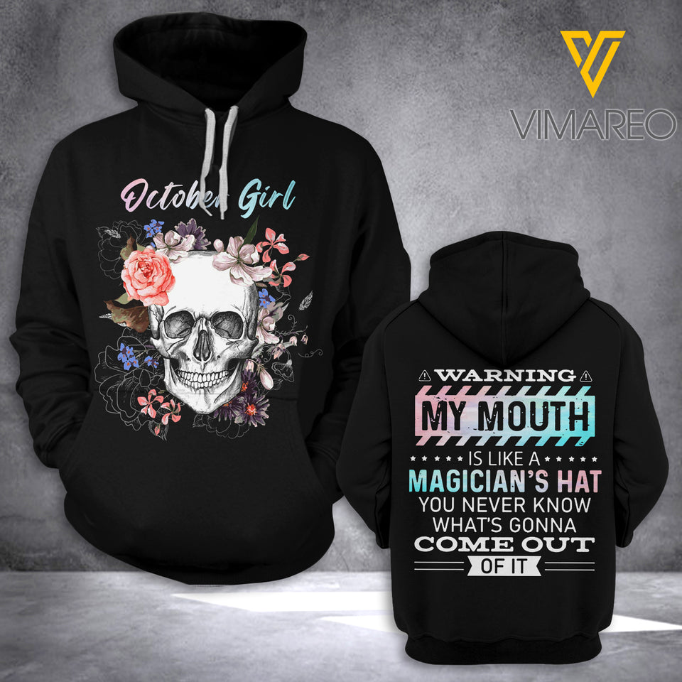 OCTOBER GIRL LOVES SKULL HOODIE 3D PRINTED NEY108