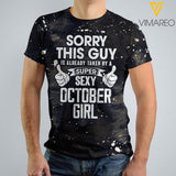 This Guy Is Taken By A Sexy October Girl Bleached TShirt