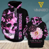 November Girl Breast Cancer Awareness 3D Hoodie Printed NEY15T