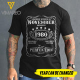 CUSTOMIZED BORN IN NOVEMBER 19XX PRINTED 3D TSHIRT YYTT13