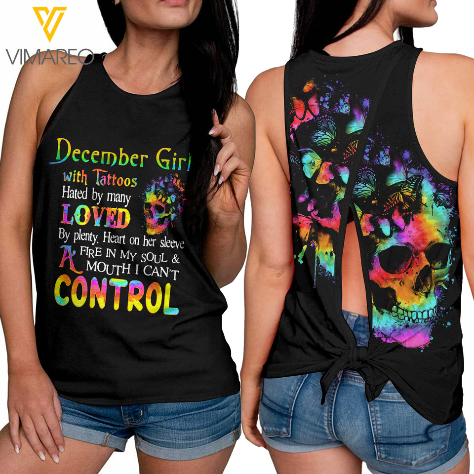 December Girl Skull Butterflies Tie-Breaker Sleeveless Top, Summer Tank Top