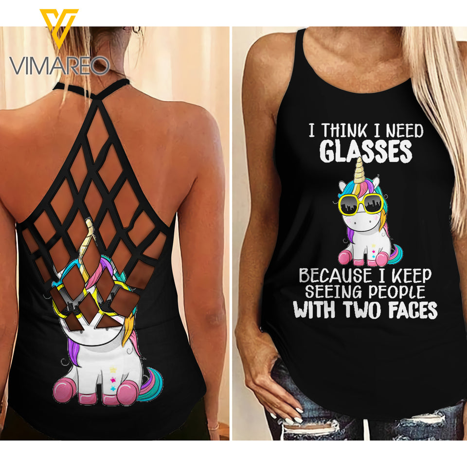 Unicorn Criss-Cross Open Back Camisole Tank Top NEYQ28
