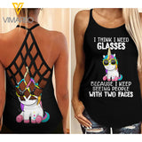 Unicorn Criss-Cross Open Back Camisole Tank Top NEYQ28