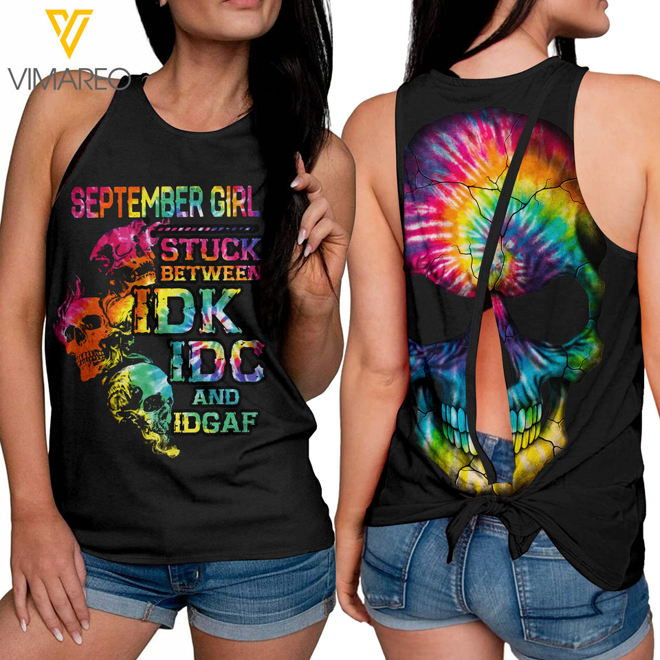 September Girl With Skull Tie-Breaker Sleeveless Top, Summer Tank Top NEY23Q