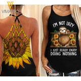 Lazy And Funny Sloth Criss-Cross Open Back Camisole Tank Top  VMYY