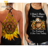 Lazy And Funny Sloth Criss-Cross Open Back Camisole Tank Top  VMYY