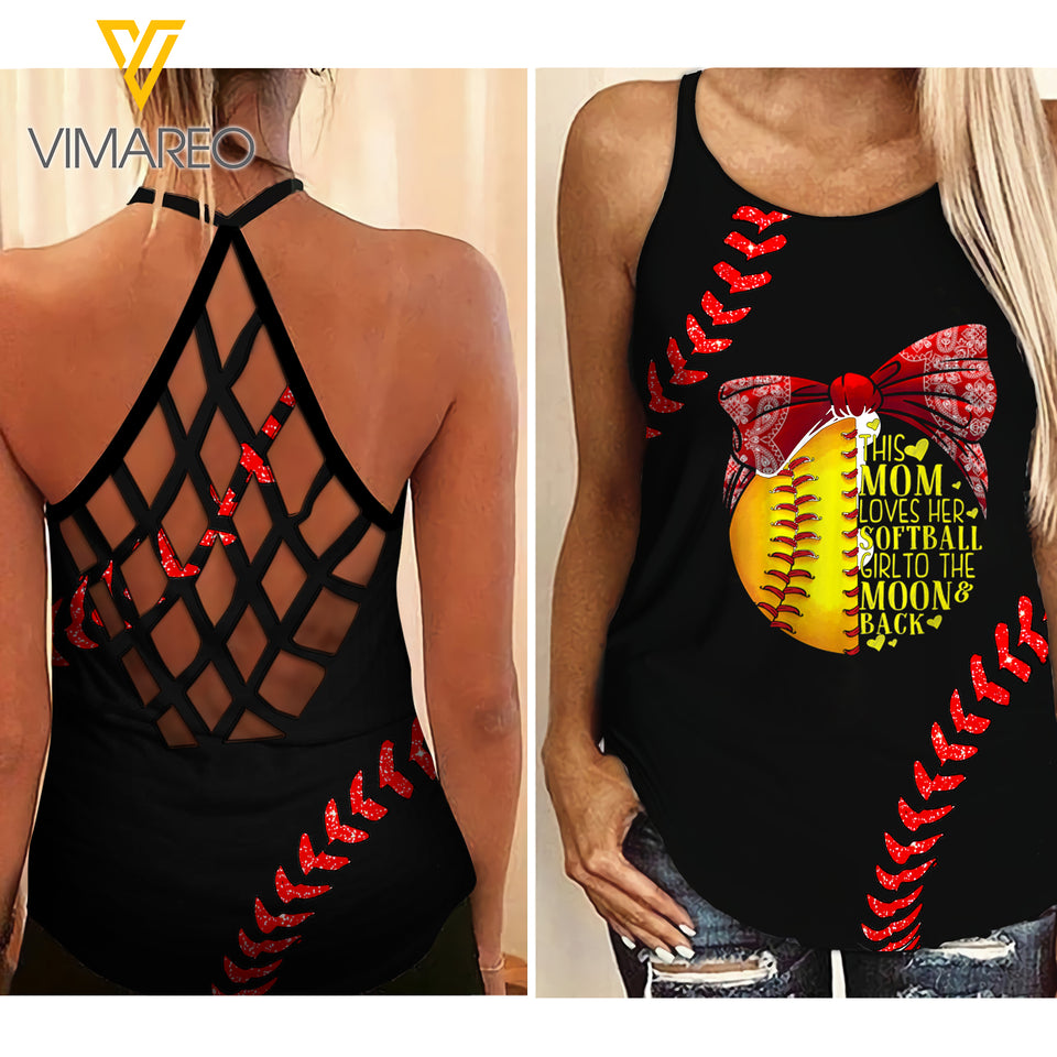 LOVE MY SOFTBALL GIRL Criss-Cross Open Back Camisole Tank Top