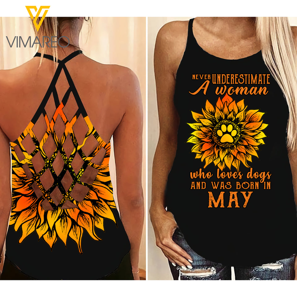 May Women loves dogs Criss-Cross Open Back Camisole Tank Top VMYY