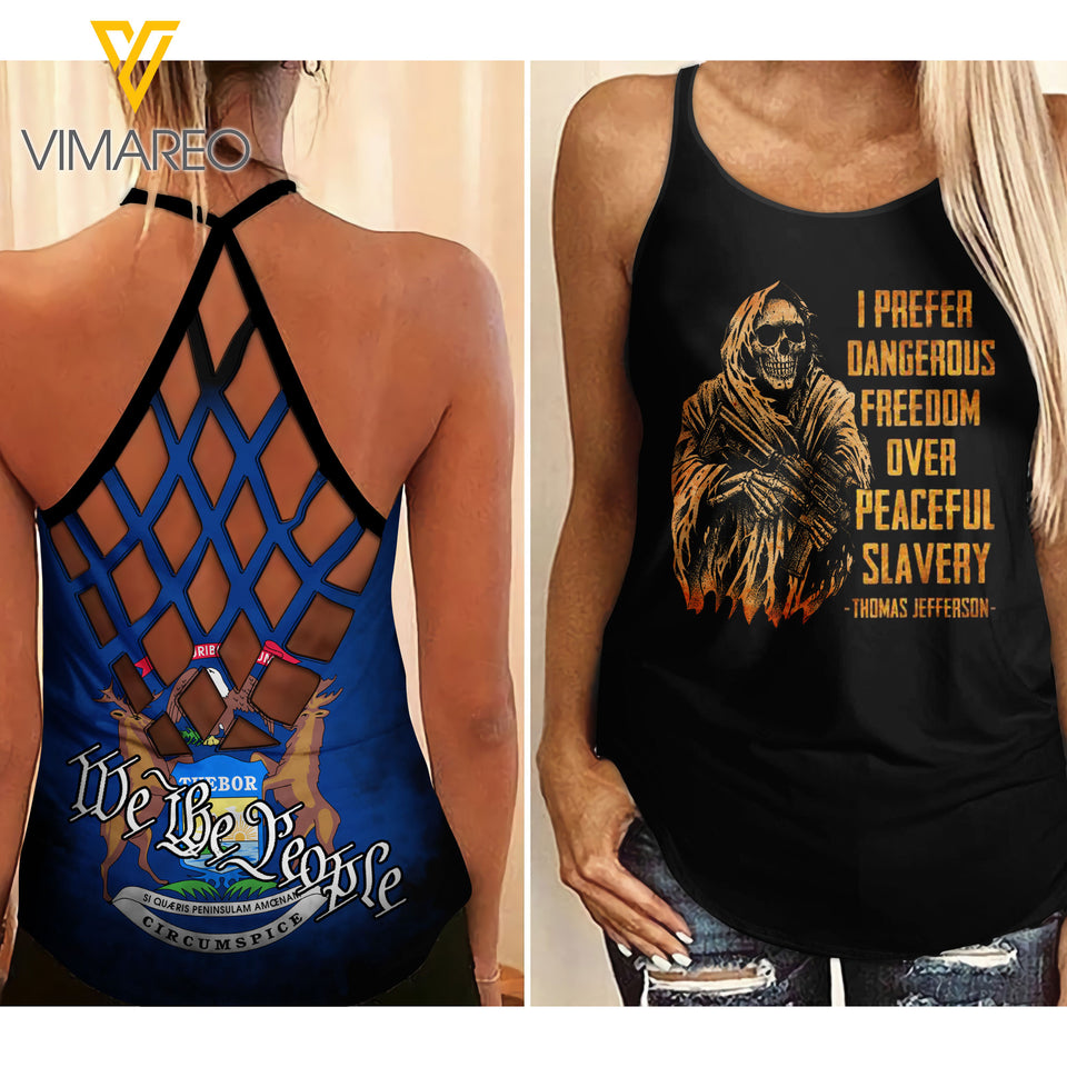 Michigan Flag girl Criss-Cross Open Back Camisole Tank Top 1604NGBVQ