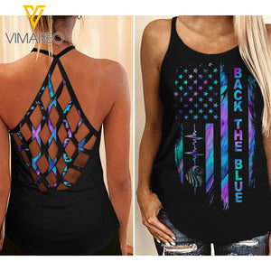 Police back the blue Criss-Cross Open Back Camisole Tank Top 1304NGBN