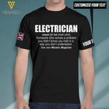 Electrician  UK Customized 3D PRINTED TSHIRT 0109T