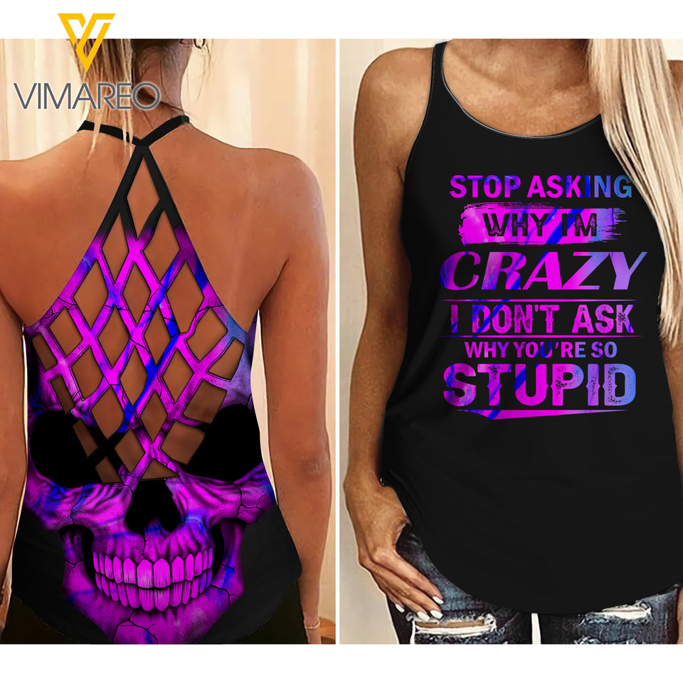 STOP Ask Criss-Cross Open Back Camisole Tank Top 0804NGBTH