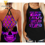 STOP Ask Criss-Cross Open Back Camisole Tank Top 0804NGBTH