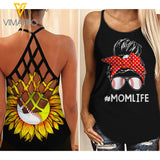 Baseball Mother's day Criss-Cross Open Back Camisole Tank Top 1204NGBTH