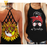 Baseball Mother's day Criss-Cross Open Back Camisole Tank Top 1204NGBTH