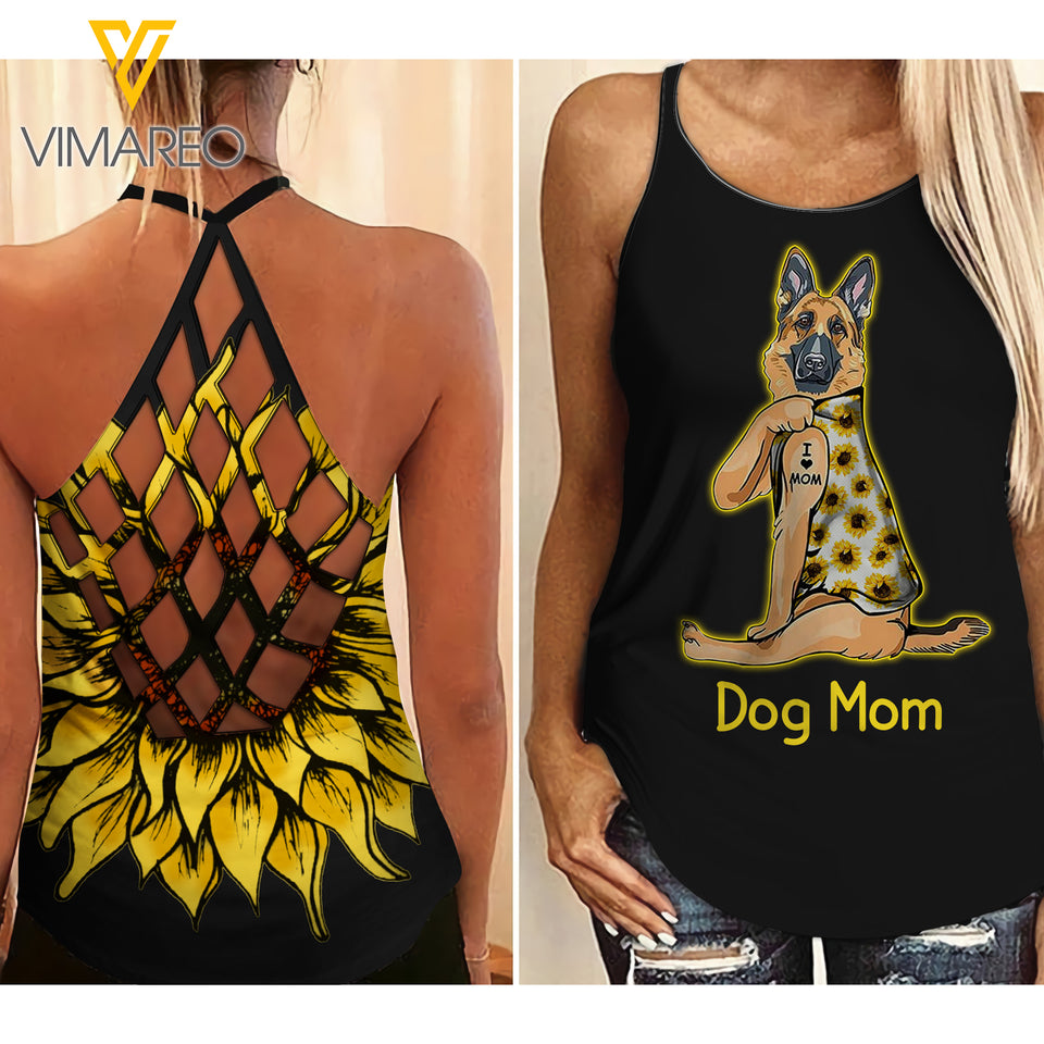 German Shepherd Criss-Cross Open Back Camisole Tank Top 0104NGBT