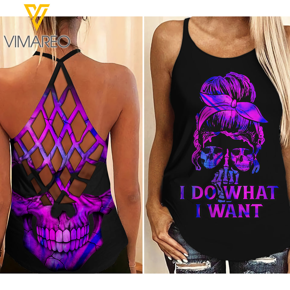 Skull girl Criss-Cross Open Back Camisole Tank Top 0609N
